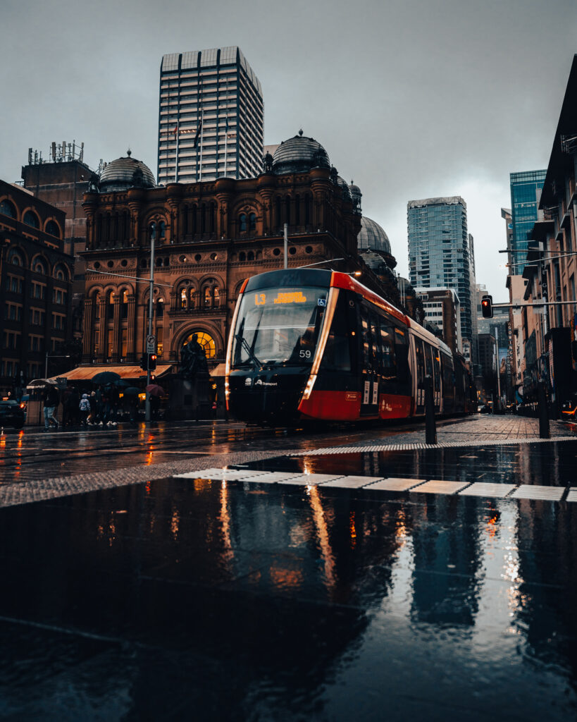 Sydney Light Rail Against Queen Victoria Building