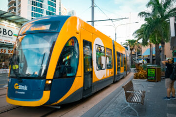 Tram at Surfers Paradise in Gold Coast at Sunset